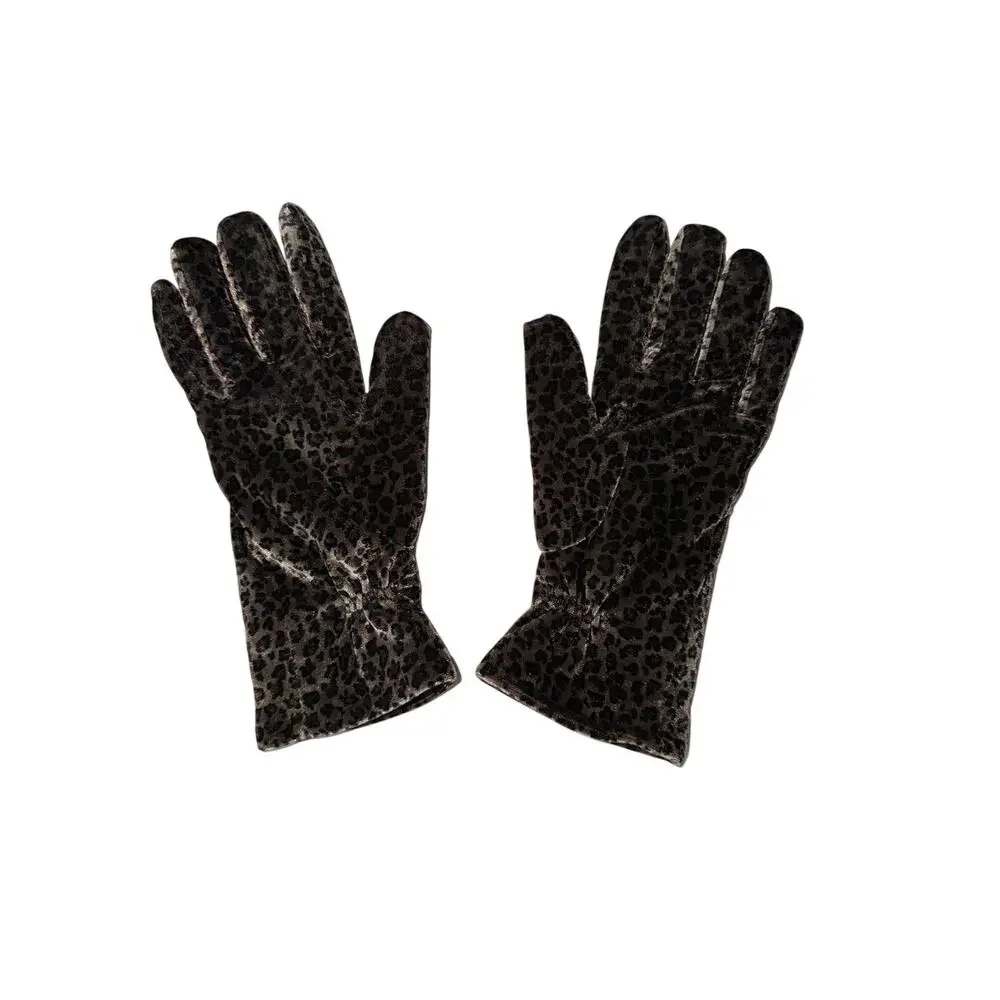 Croft Barrow brown leopard cheetah print velour gloves thinsulate 40 grams OS